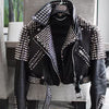 Handmade Brando Style Punk Silver Spiked Woman Studded Cowhide Leather Jacket
